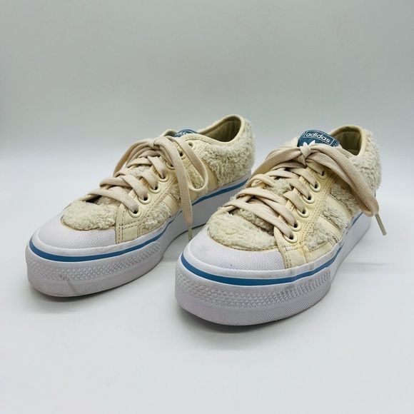 ADIDAS NIZZA WOMEN’S CREAM/BLUE COLORED PLATFORM SNEAKERS SIZE 9 - Picture 1 of 13